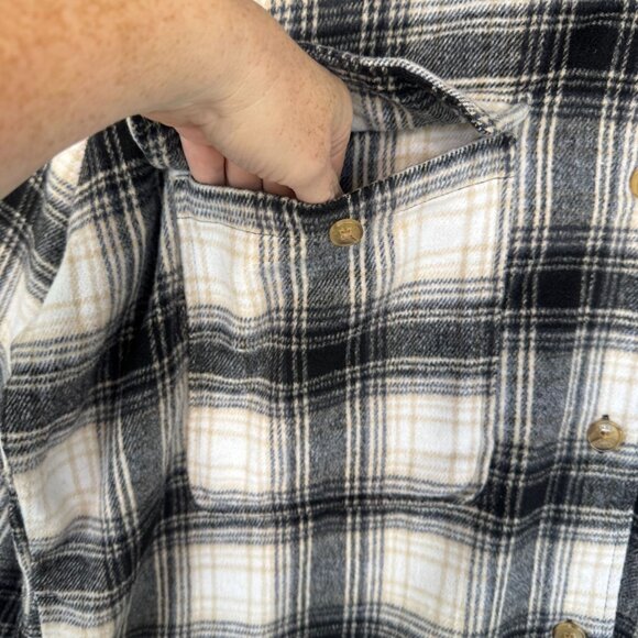 Banana Republic Flannel Black Ivory Plaid Long Line Oversized Shacket Size XL - Picture 6 of 15